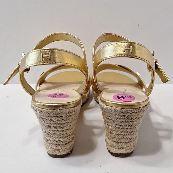 Tommy Hilfiger NEW Gold Platform Espadrille Ankle Strap Coquette Wedges Size 8.5 - Picture 7 of 13